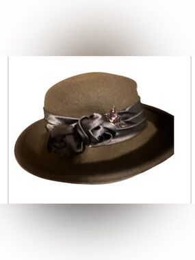 Brown wool  Olive Brown Felt Hat with Satin Band